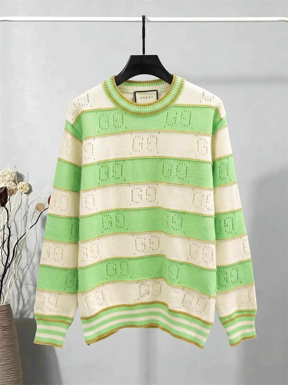 GG Perforated Striped Knit Sweater D20022132