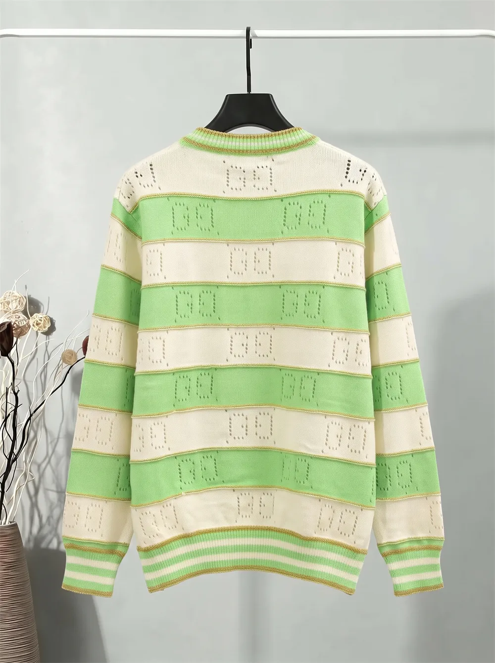GG Perforated Striped Knit Sweater D20022132 — view 2