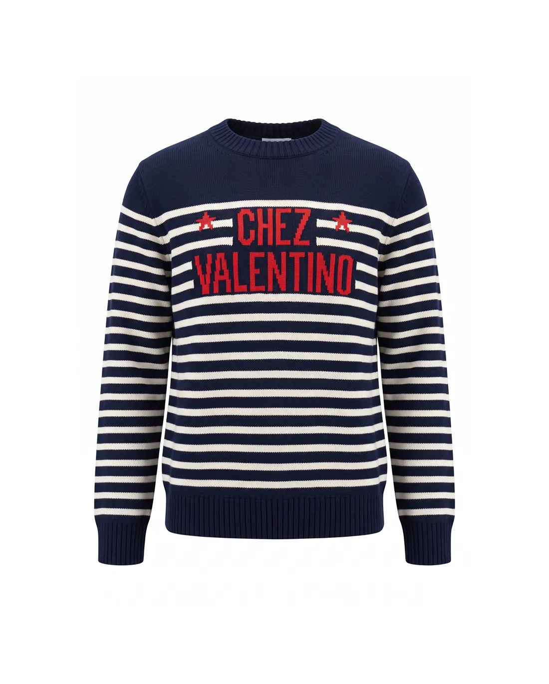 Chez Valentino Striped Logo Crew-Neck Sweater D20022116