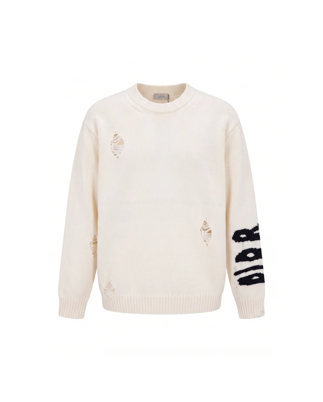 Distressed Logo Intarsia Crew-Neck Sweater D22022086