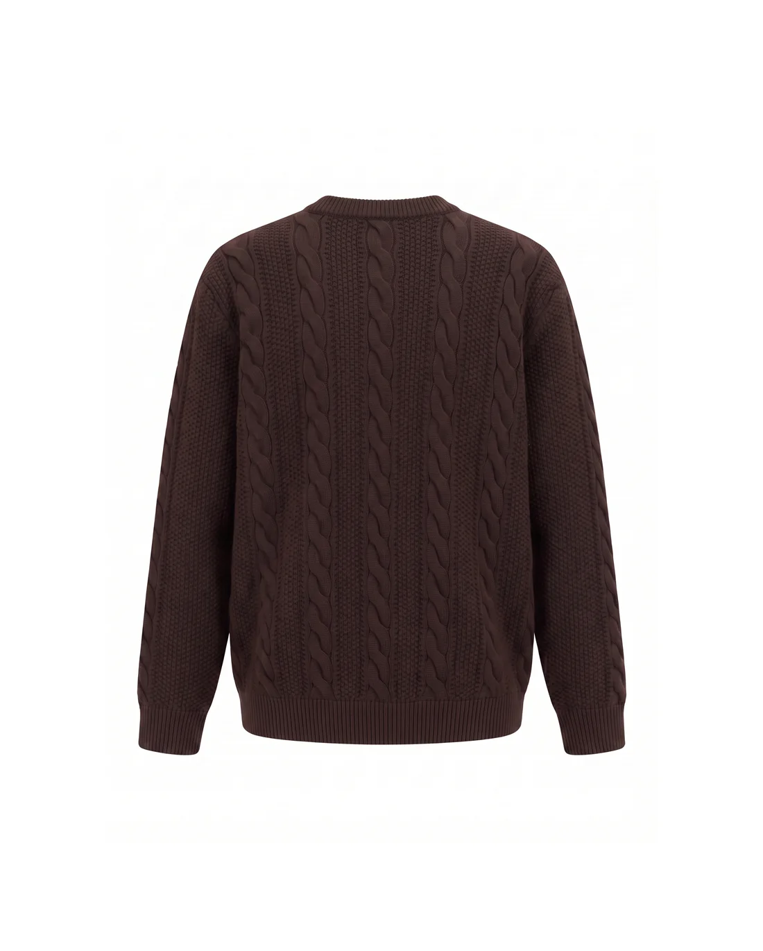 Cable-Knit Crew-Neck Sweater with Leather Logo Patch D23022153 — view 2