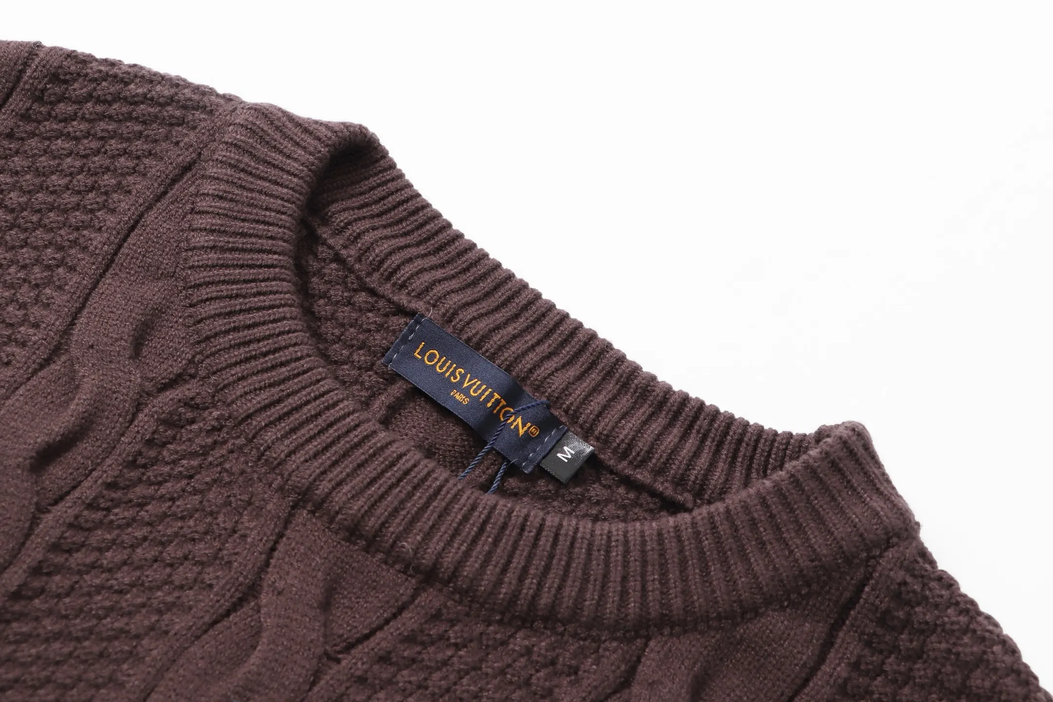 Cable-Knit Crew-Neck Sweater with Leather Logo Patch D23022153 — view 3