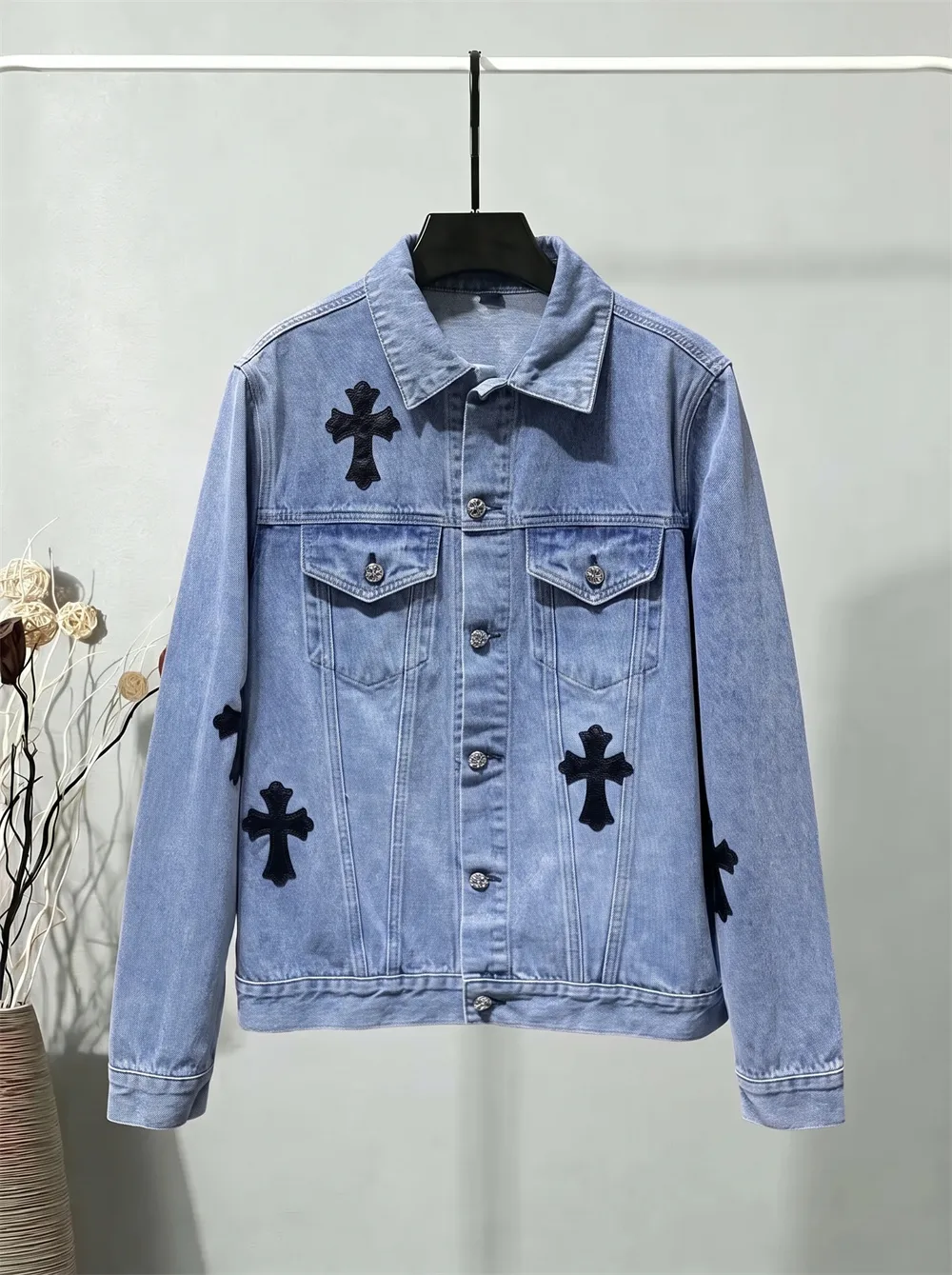 Embroidered Leather Patch Denim Jacket D25022161