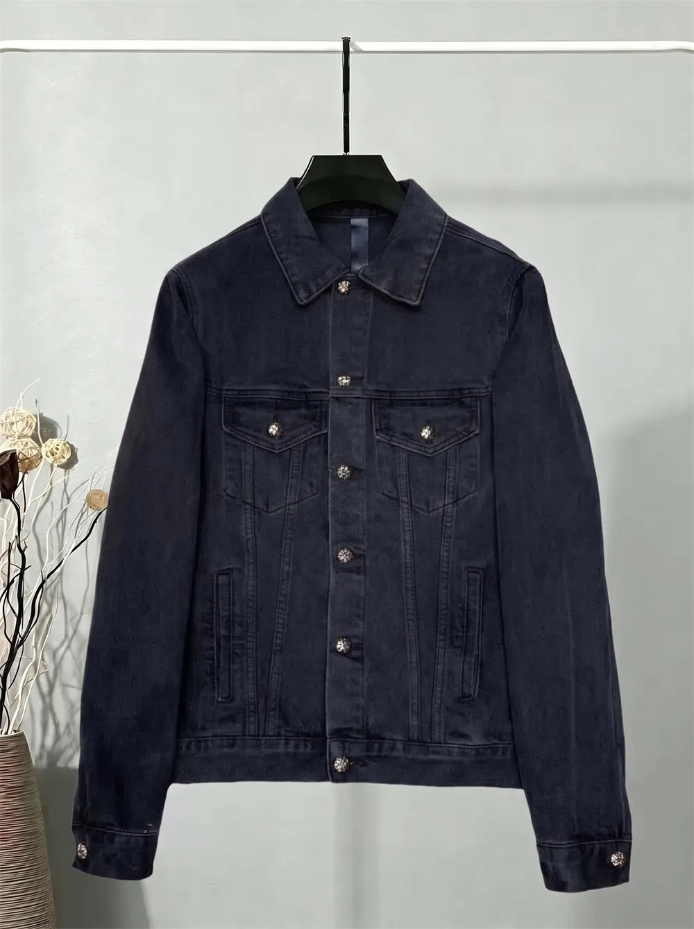 Embroidered Leather-Patch Denim Jacket D25022163