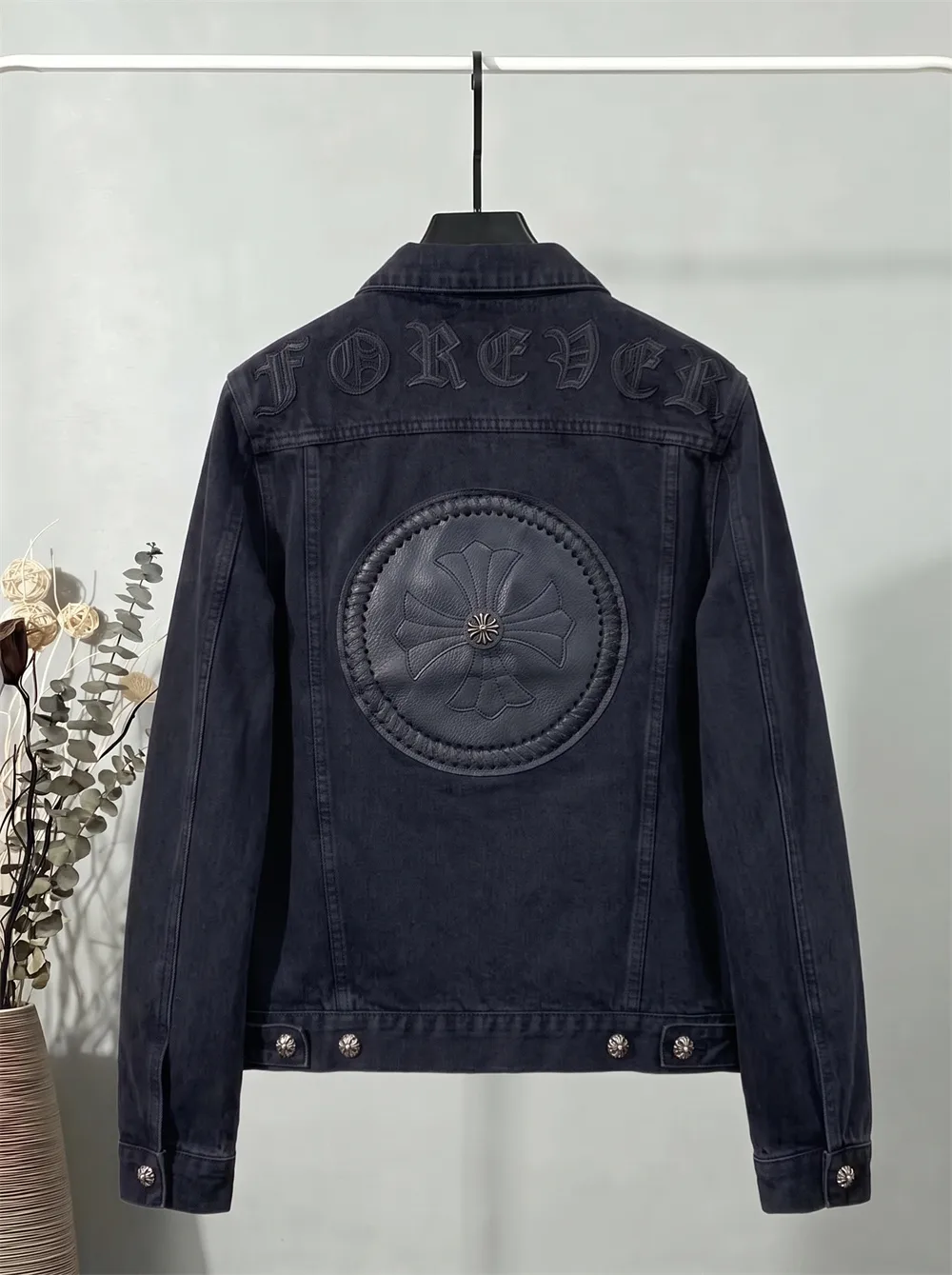 Embroidered Leather-Patch Denim Jacket D25022163 — view 2