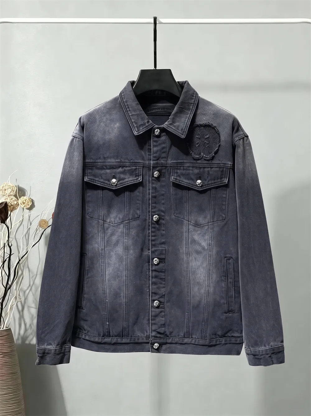 Embroidered Leather-Patch Denim Jacket D25022162