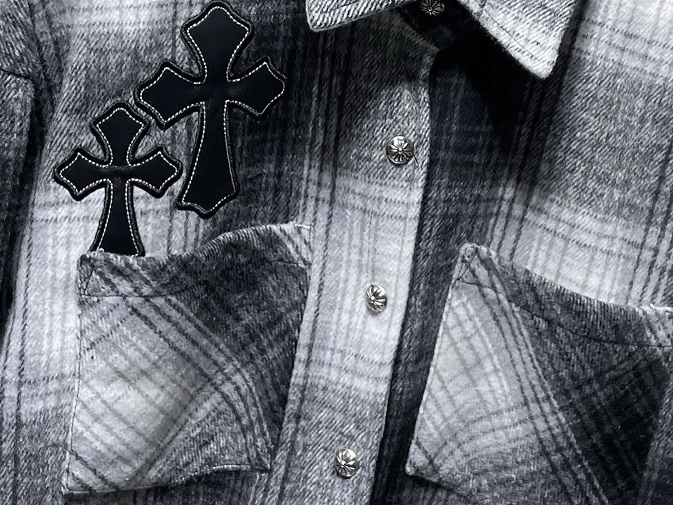 Cross Patch Frayed Plaid Wool-Blend Shirt D25022171 — view 4