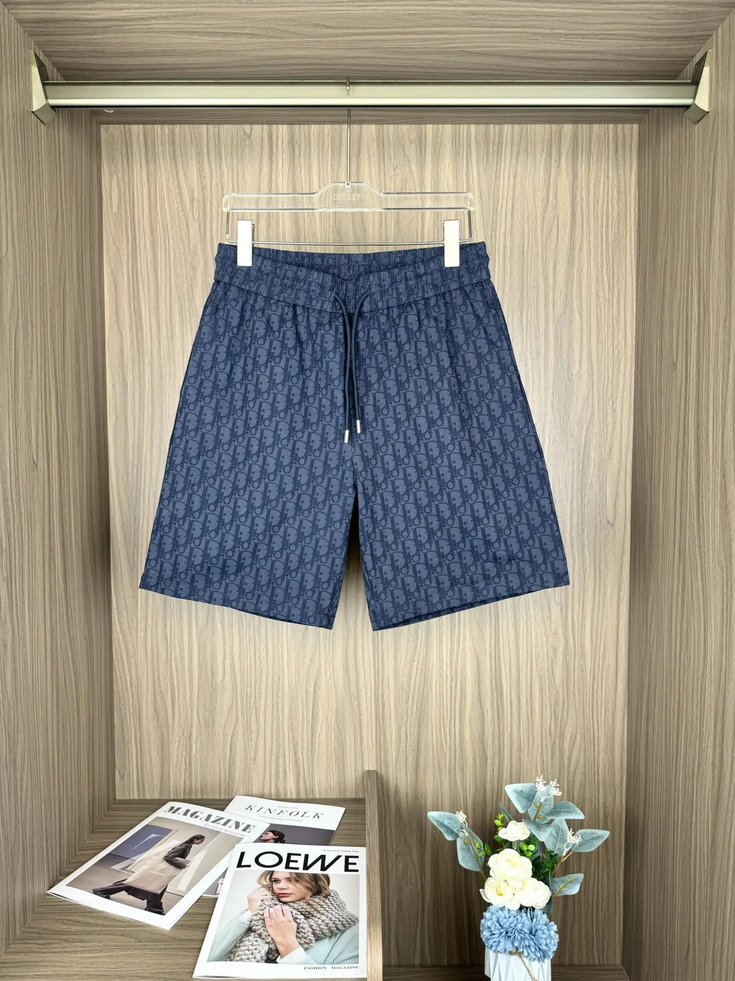 Oblique Print Drawstring Shorts D13011265