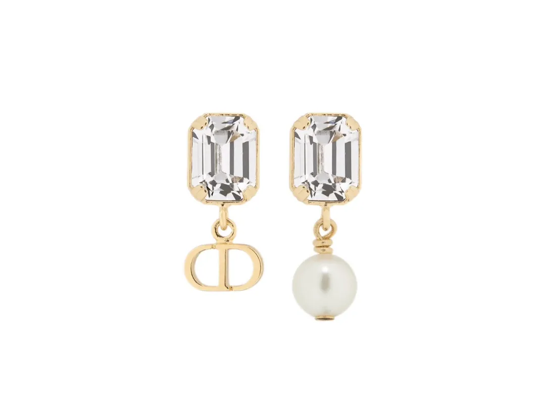 Asymmetric Crystal and Pearl Drop Earrings D13517278