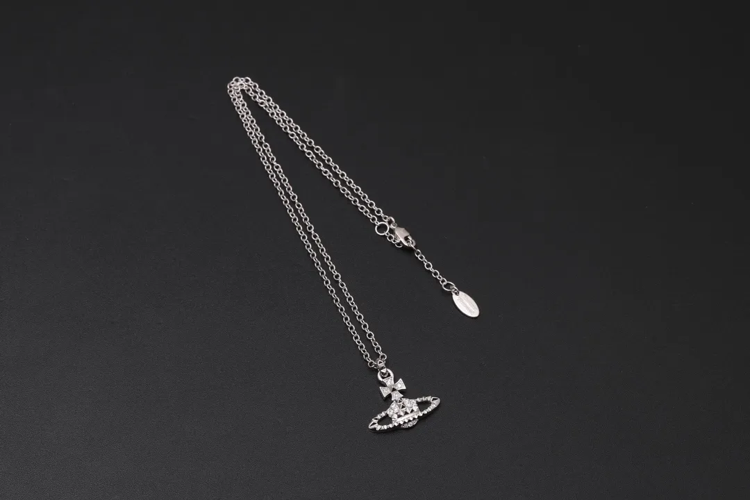 Orb Saturn Pendant Necklace with Crystal Studs D13516989 — view 2