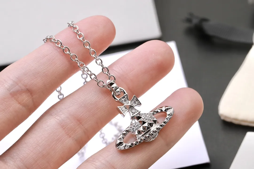 Orb Saturn Pendant Necklace with Crystal Studs D13516989 — view 4