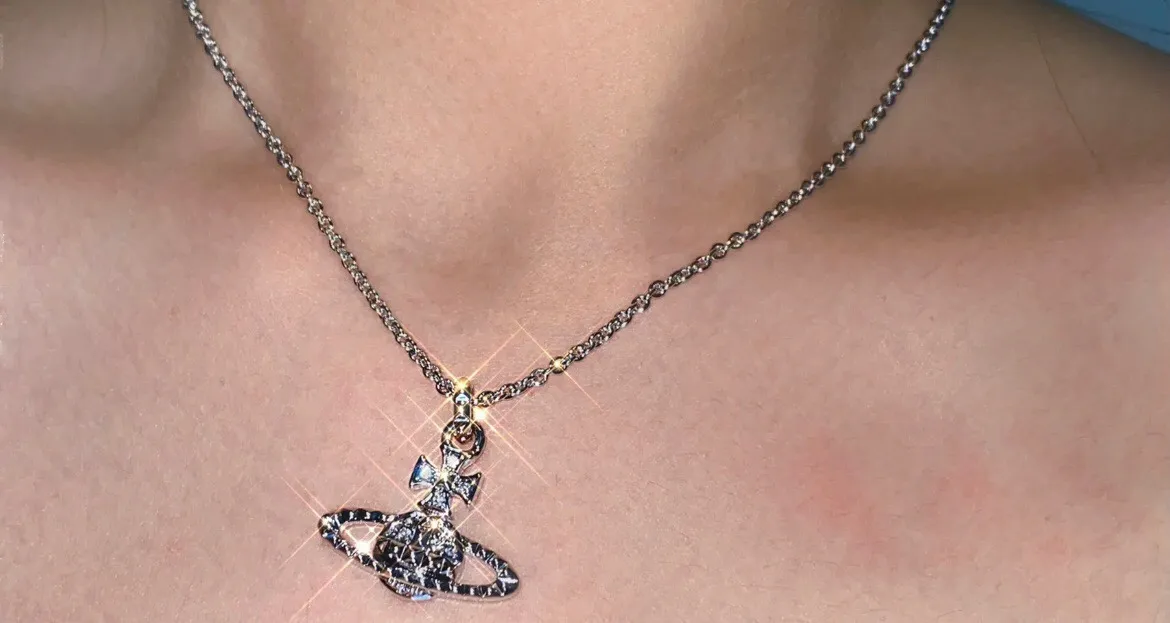 Orb Saturn Pendant Necklace with Crystal Studs D13516989 — view 8