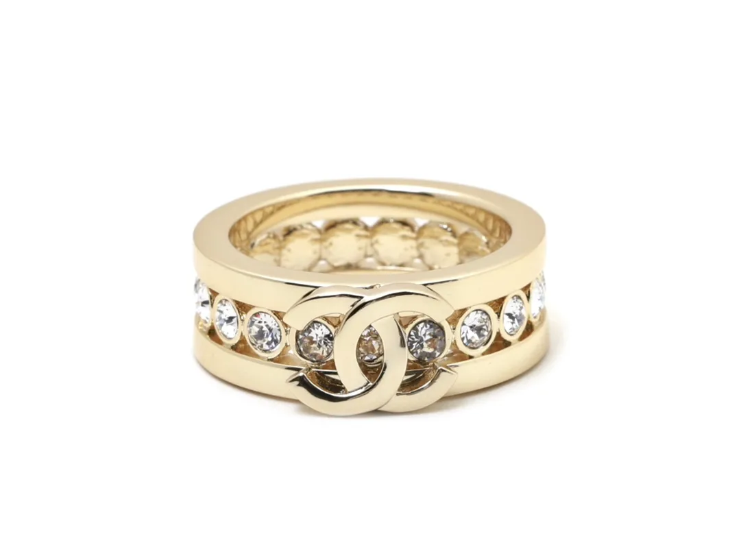 Crystal-Embellished Interlocking Logo Ring D13017349