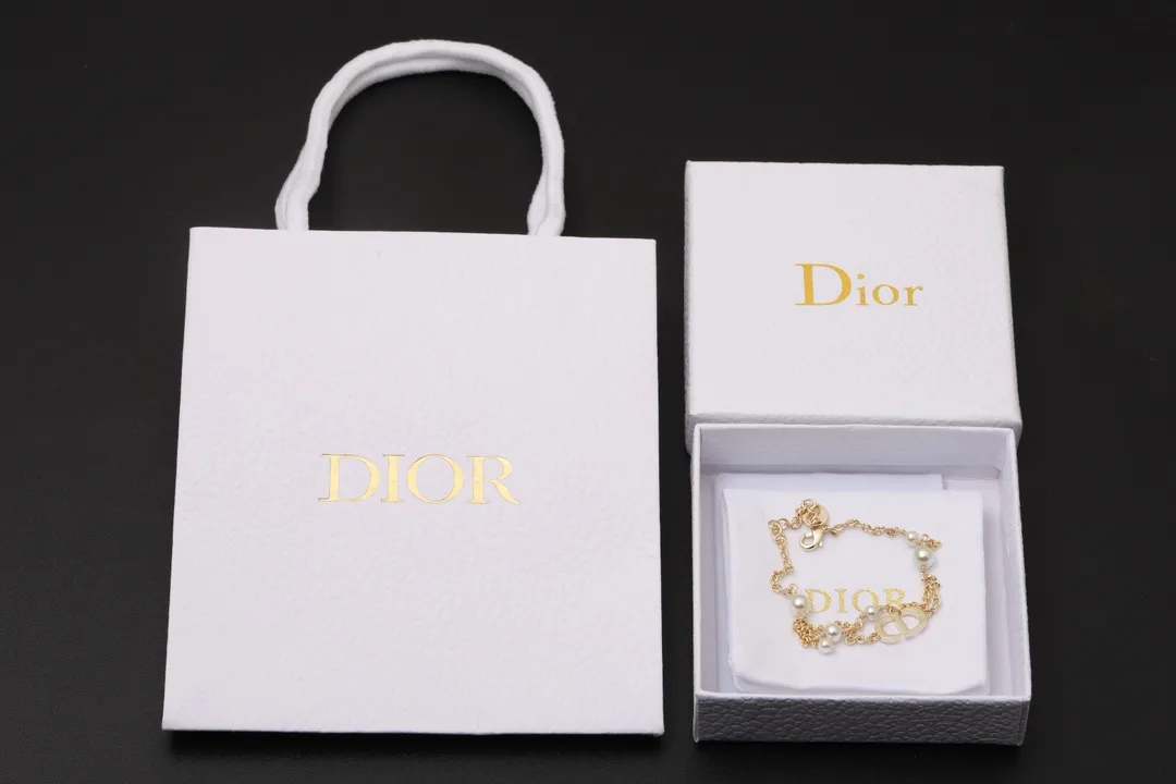 CD Logo Faux Pearl Tassel Bracelet (Brass) D14017469