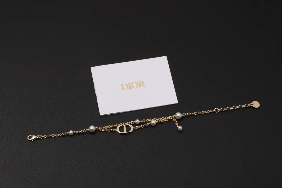 CD Logo Faux Pearl Tassel Bracelet (Brass) D14017469 — view 2