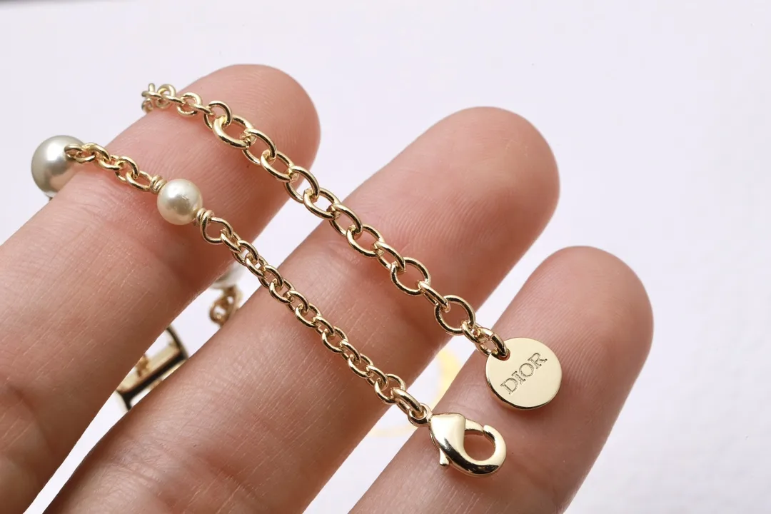 CD Logo Faux Pearl Tassel Bracelet (Brass) D14017469 — view 6