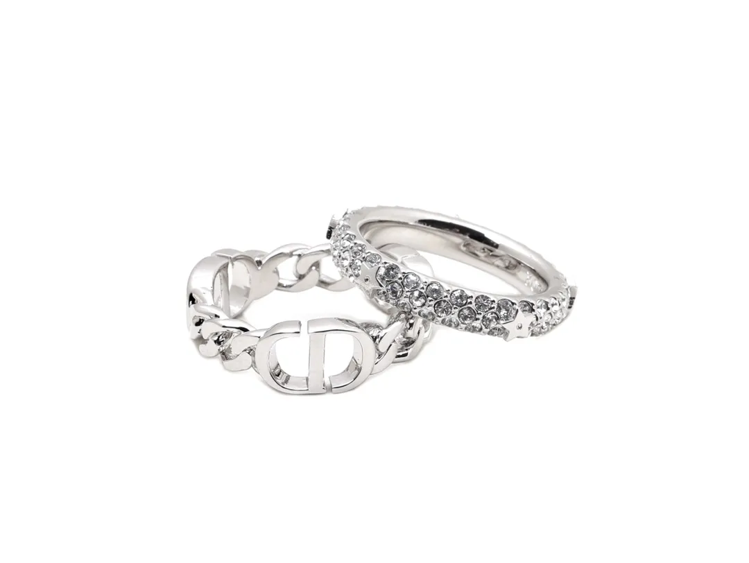 Crystal-Embellished Logo Stacking Ring Set D15017186