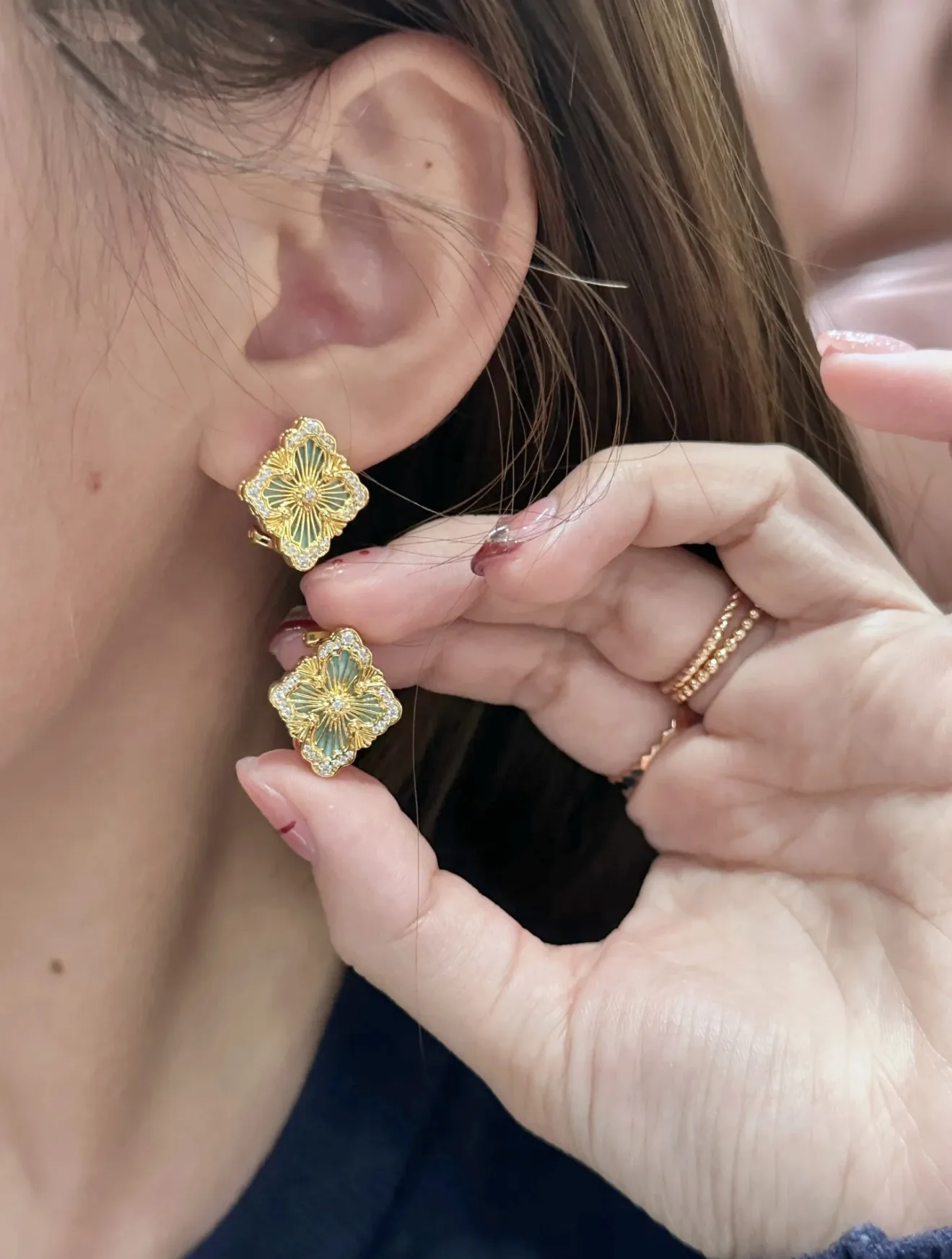 Opera Large Amazonite Earrings (Gold-Plated Brass) D13517614 — view 7