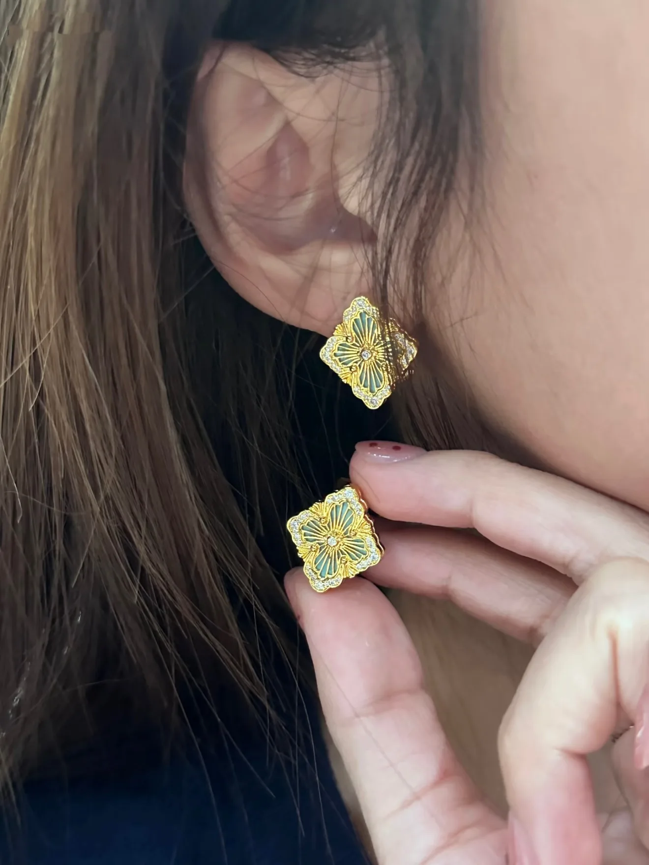 Opera Large Amazonite Earrings (Gold-Plated Brass) D13517614 — view 8