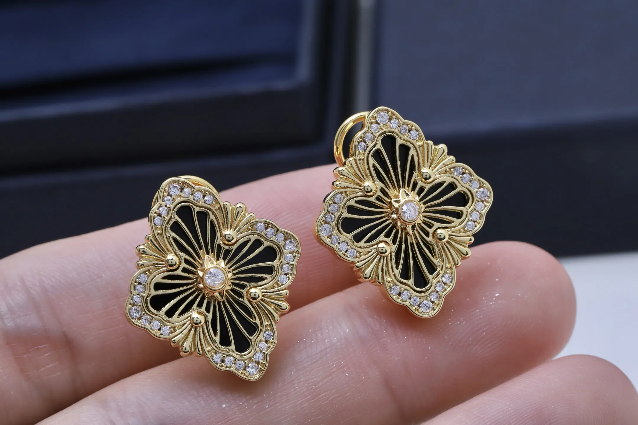Opera Onyx and Crystal Earrings (Gold-Plated Brass) D13517526 — view 6