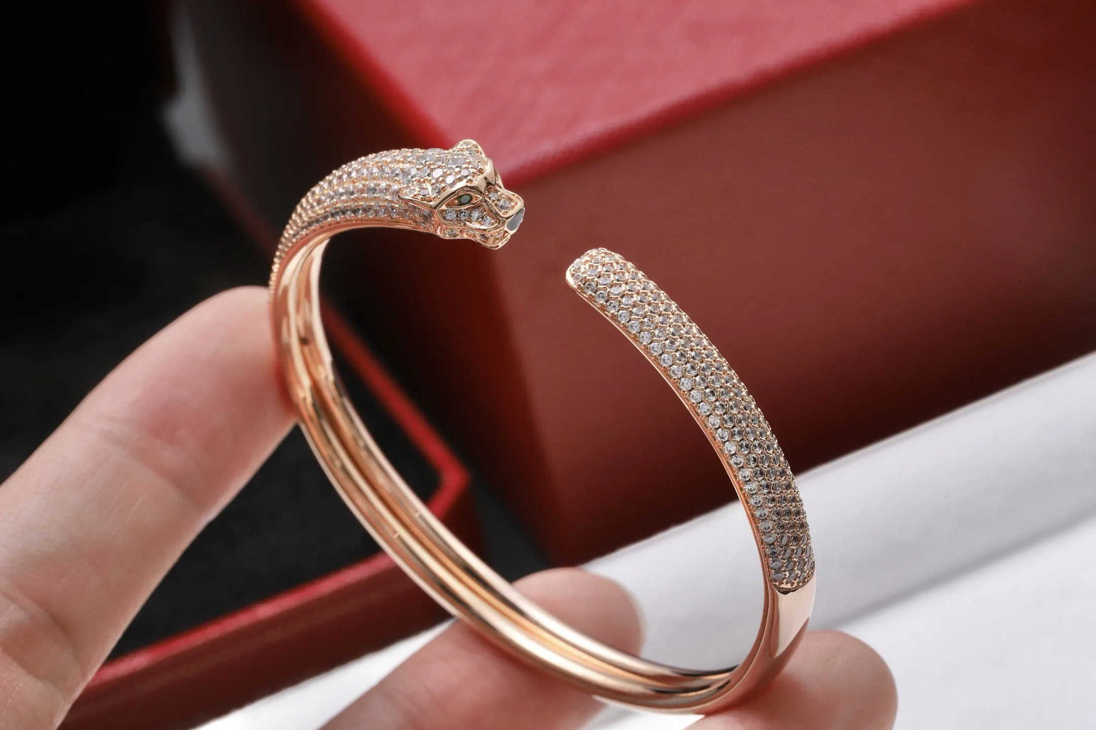 Panthère de Cartier Inspired Crystal Bangle (Gold-Plated Brass) D33017081 — view 3