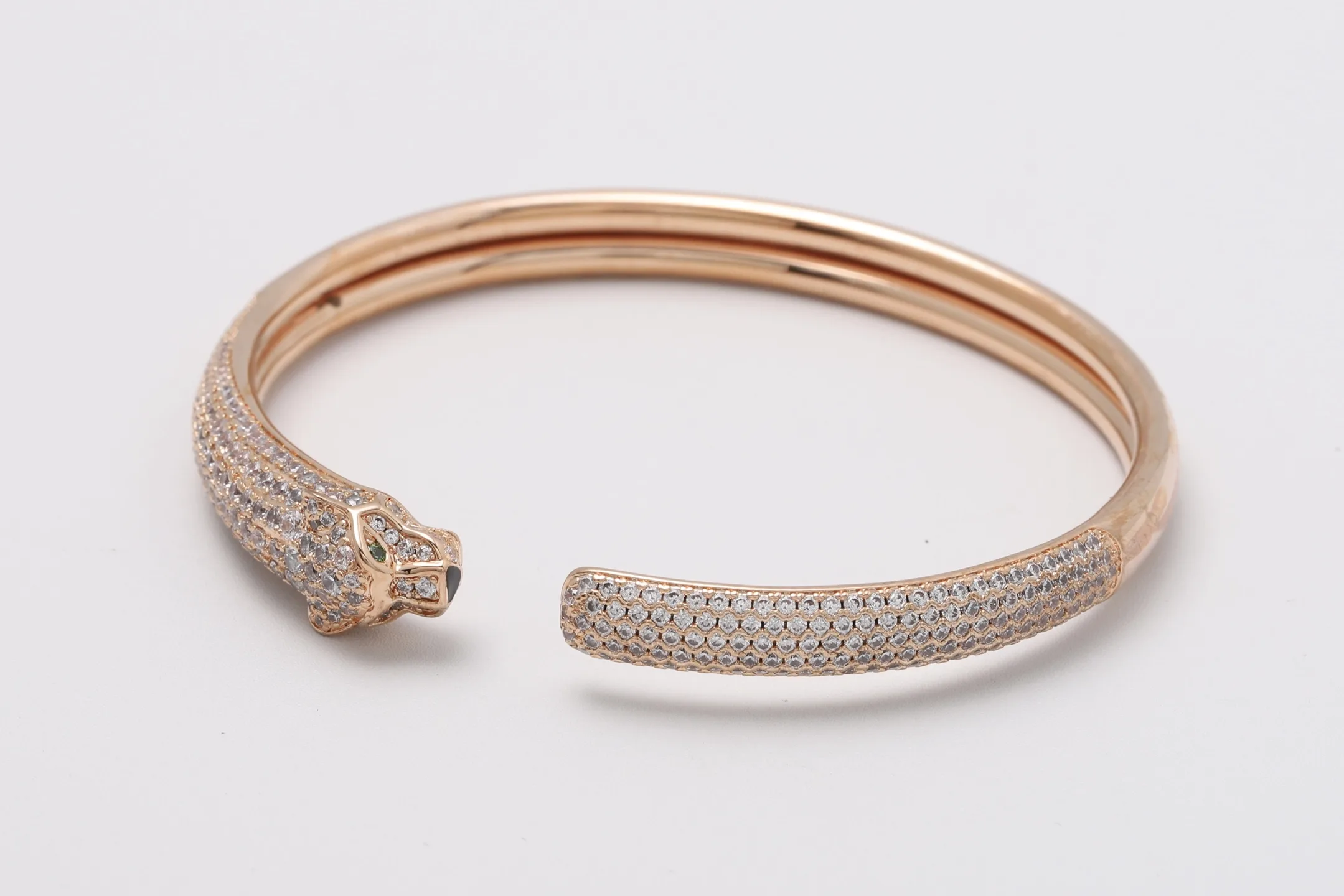 Panthère de Cartier Inspired Crystal Bangle (Gold-Plated Brass) D33017081 — view 4