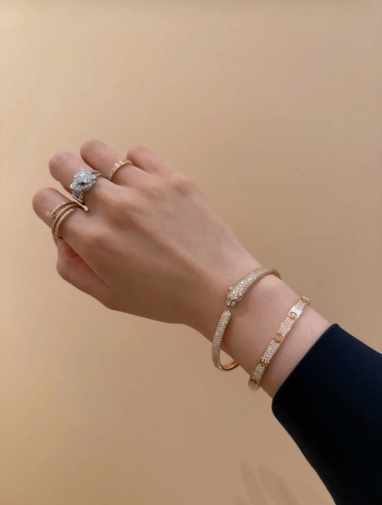 Panthère de Cartier Inspired Crystal Bangle (Gold-Plated Brass) D33017081 — view 8