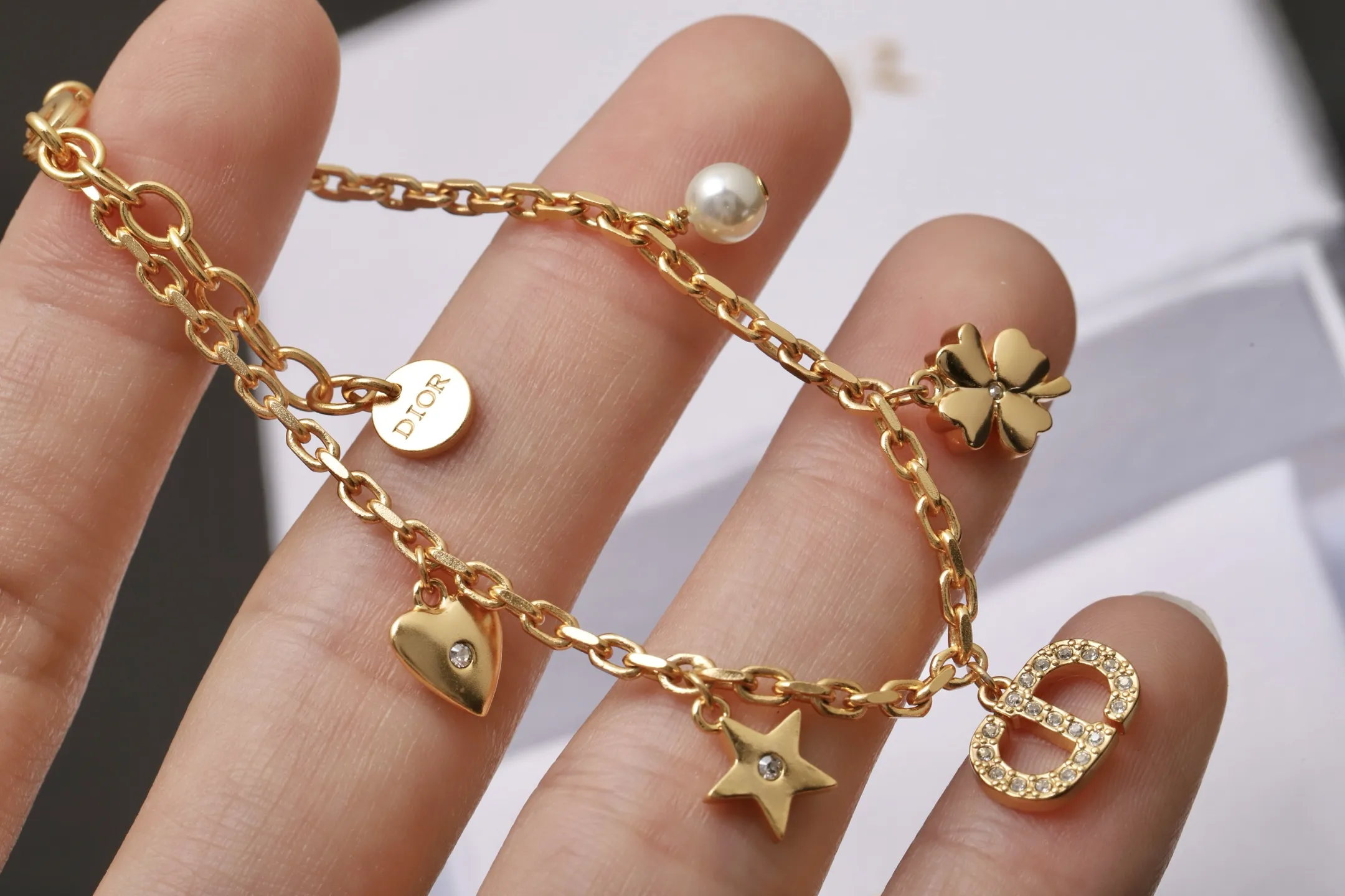 Multi-Charm Chain Bracelet with Crystals and Pearls D14517534 — view 4