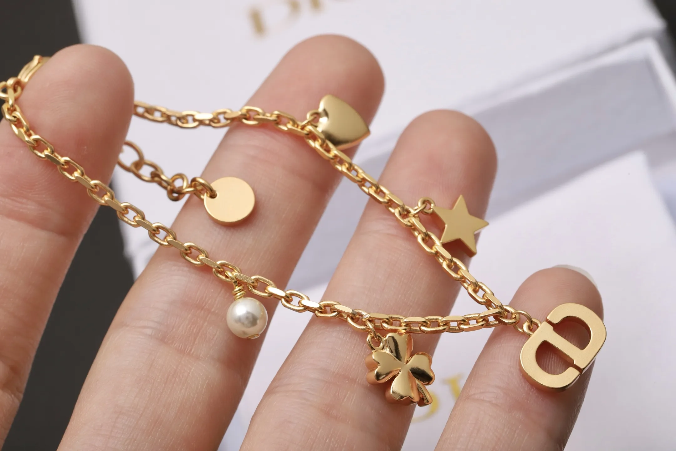 Multi-Charm Chain Bracelet with Crystals and Pearls D14517534 — view 5