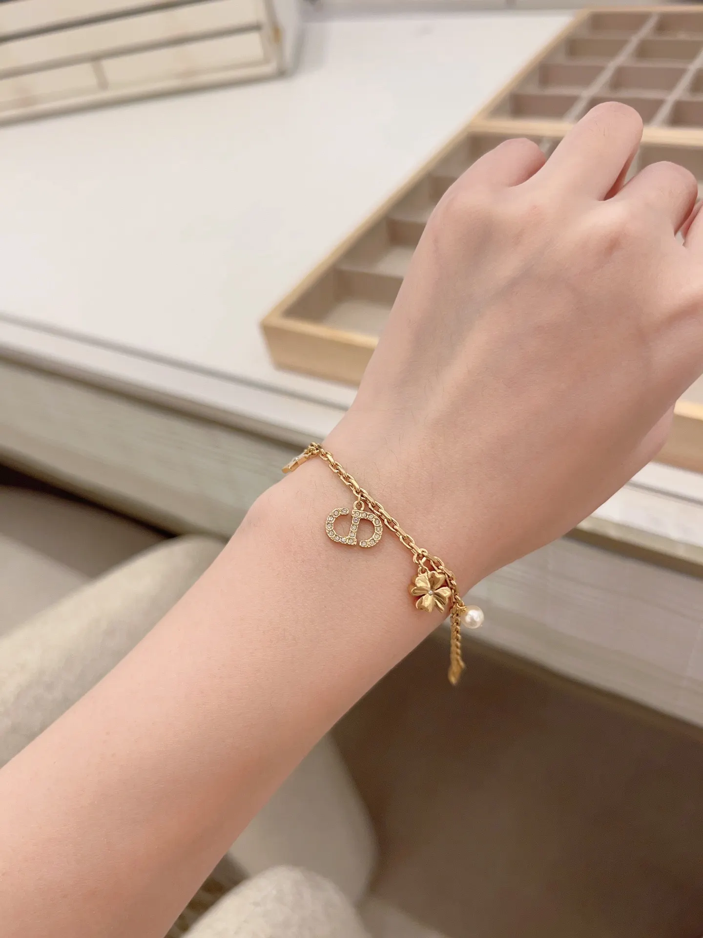 Multi-Charm Chain Bracelet with Crystals and Pearls D14517534 — view 9