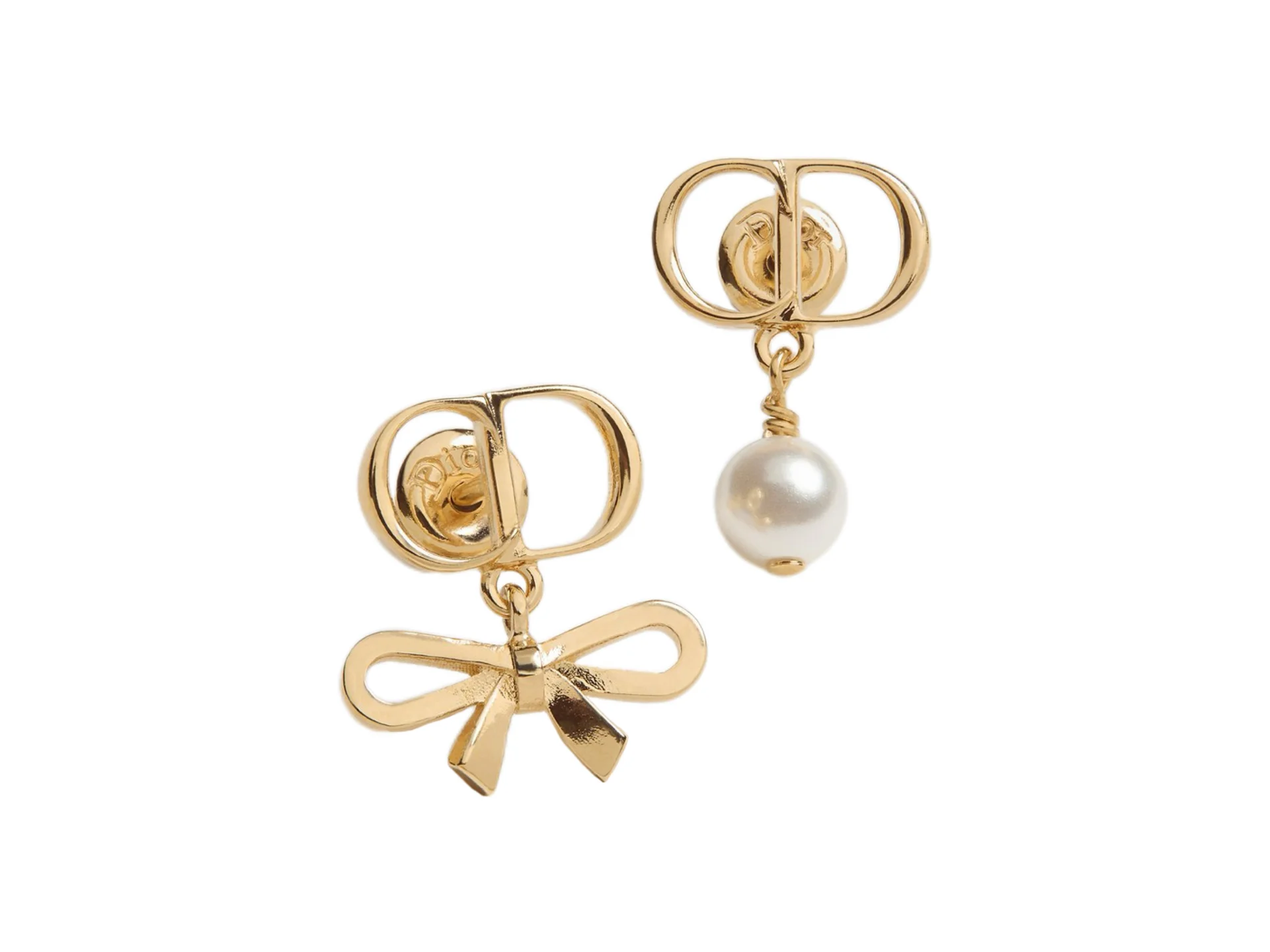 Asymmetric CD Logo Bow and Pearl Earrings D11516580