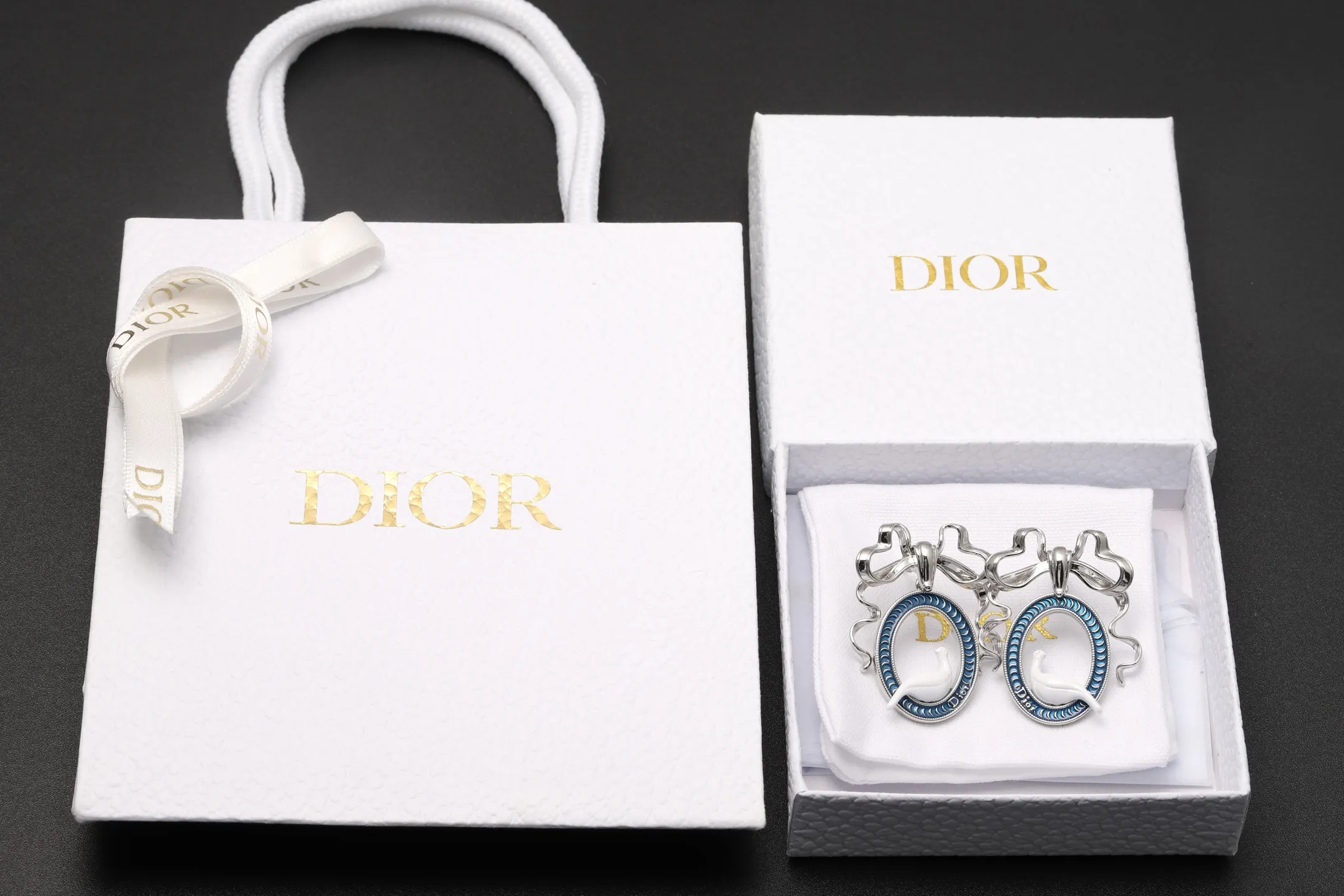 Dior Bow and Dove Enamel Drop Earrings D13516577 — view 2