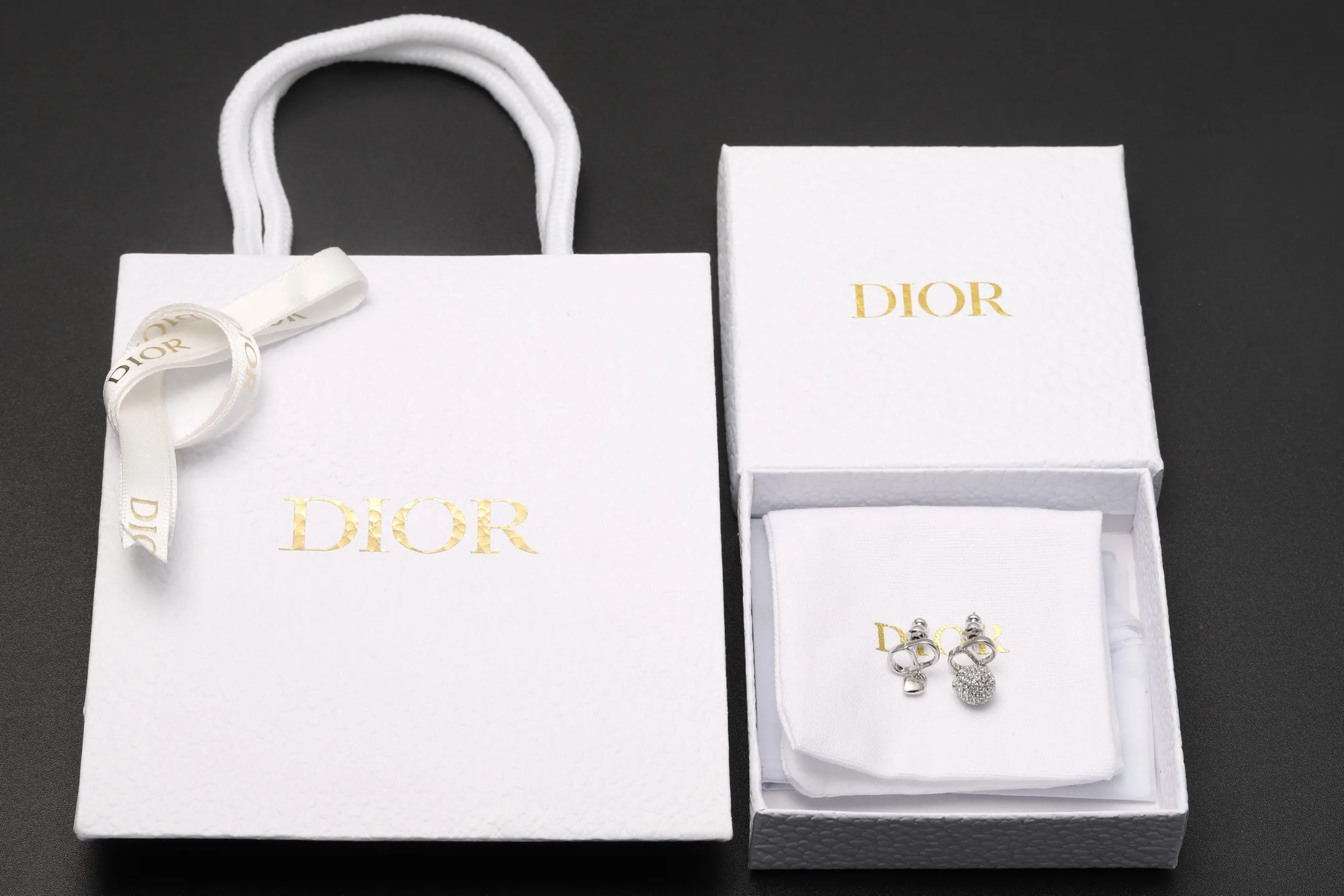 CD Asymmetric Heart and Crystal Orb Earrings D11516579 — view 2