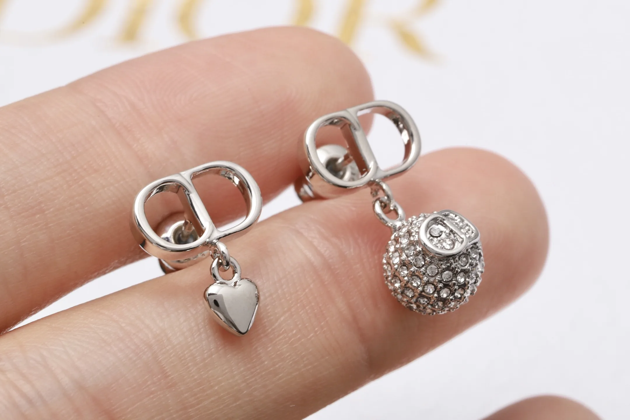CD Asymmetric Heart and Crystal Orb Earrings D11516579 — view 7
