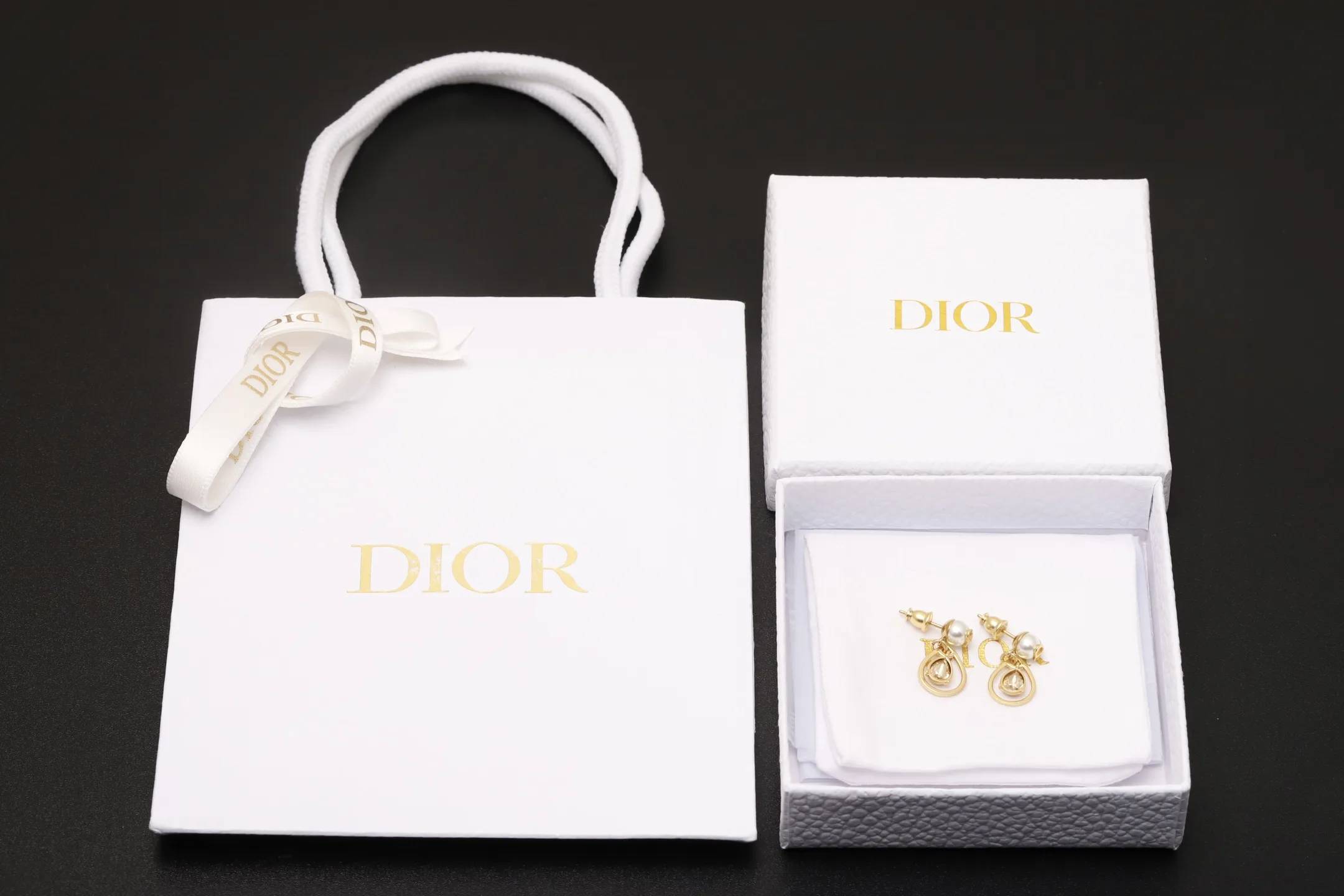 CD Navy Pearl and Crystal Drop Earrings D14017484 — view 2