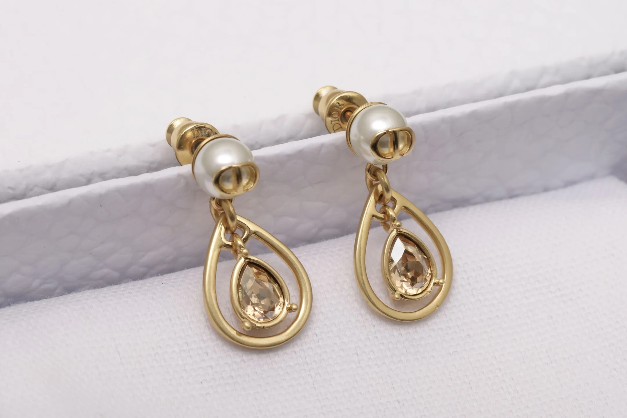 CD Navy Pearl and Crystal Drop Earrings D14017484 — view 3