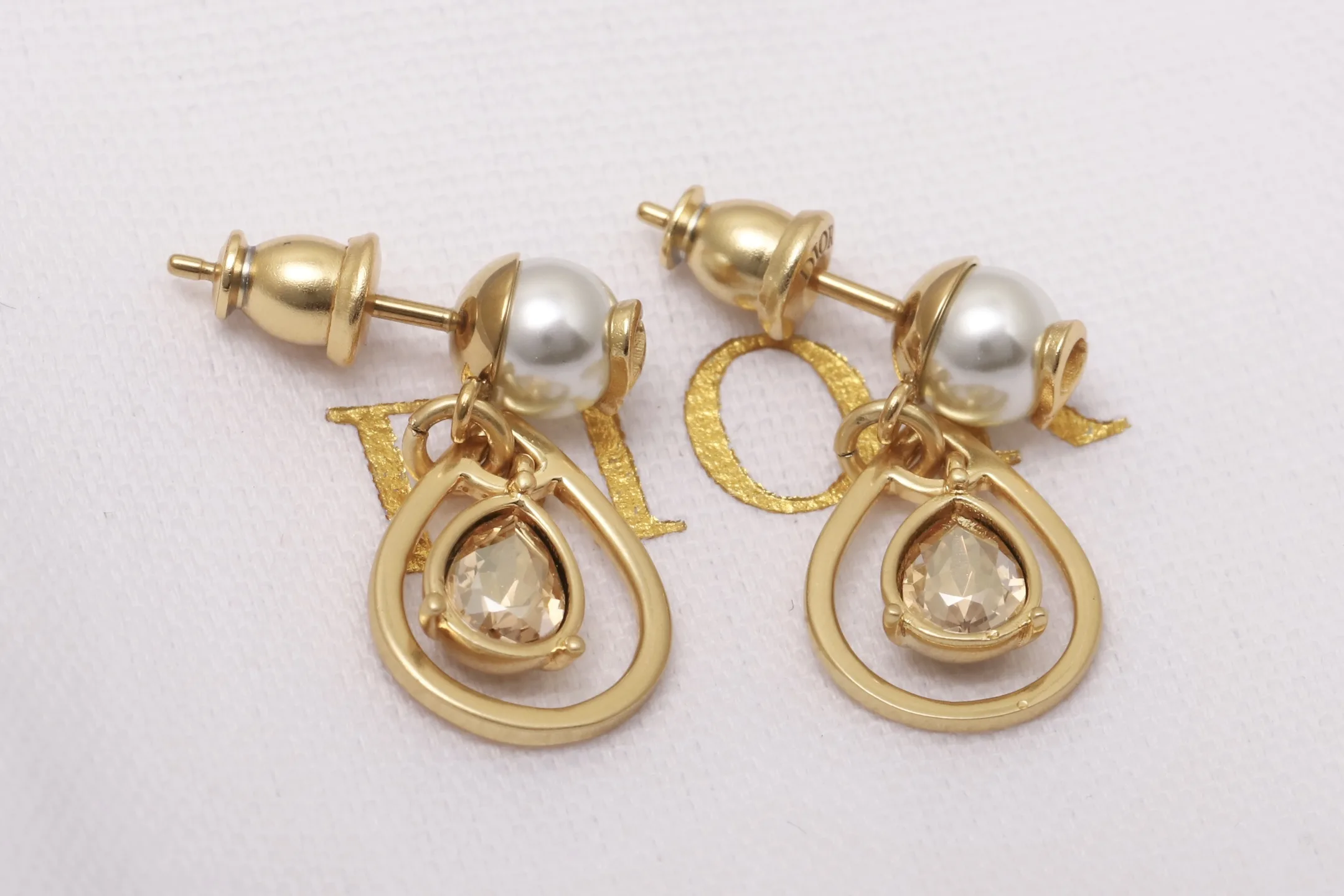CD Navy Pearl and Crystal Drop Earrings D14017484 — view 4