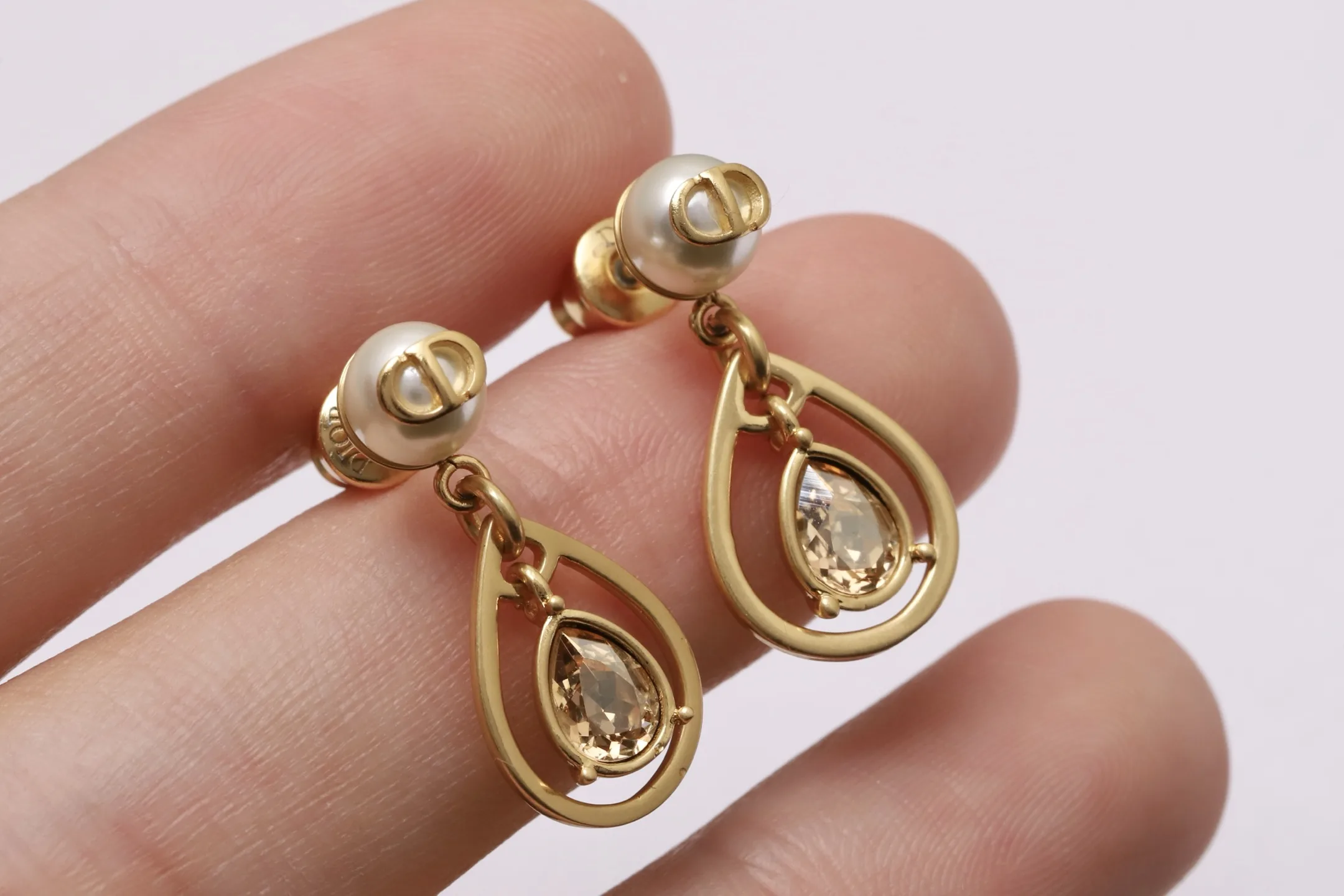 CD Navy Pearl and Crystal Drop Earrings D14017484 — view 5