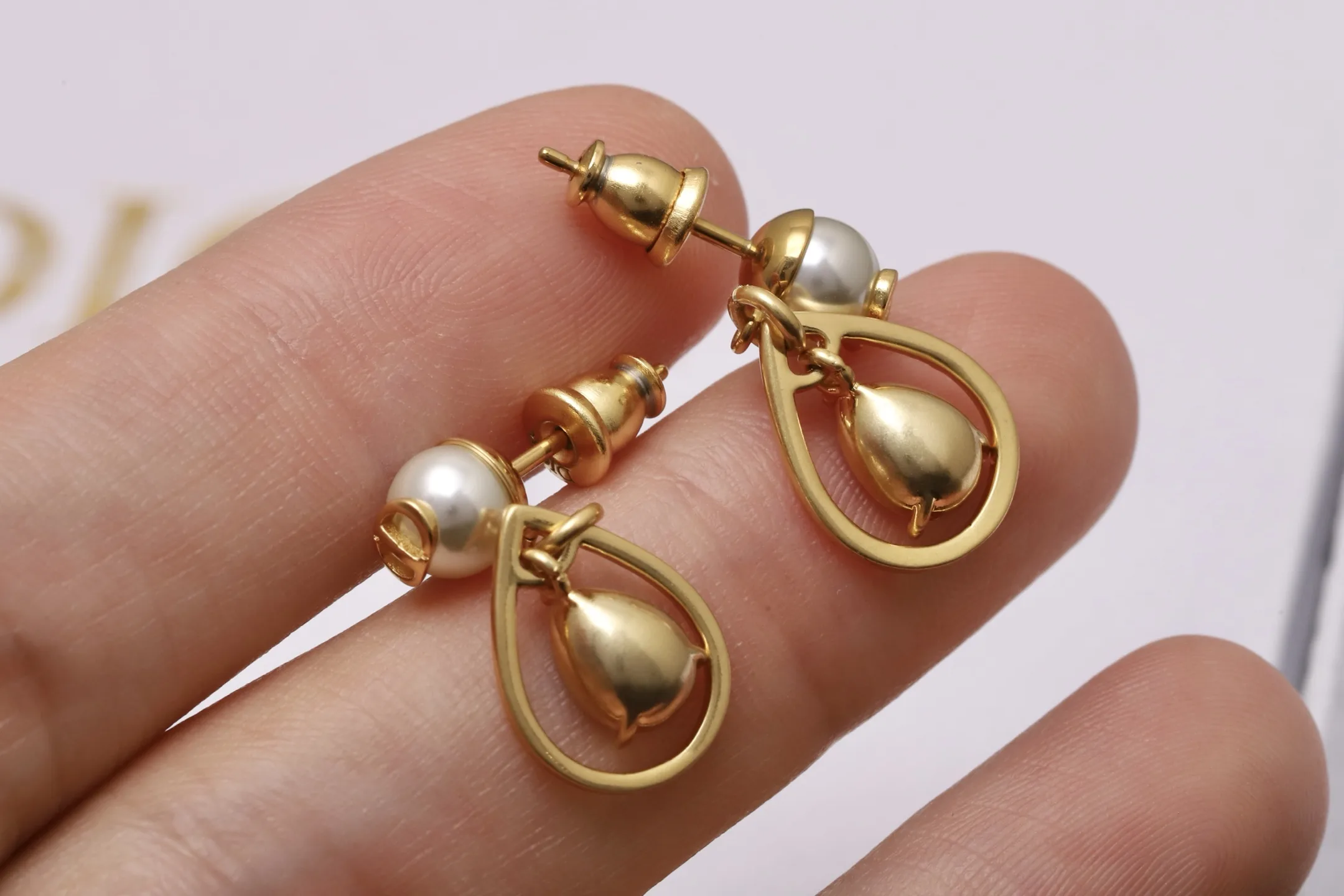 CD Navy Pearl and Crystal Drop Earrings D14017484 — view 6