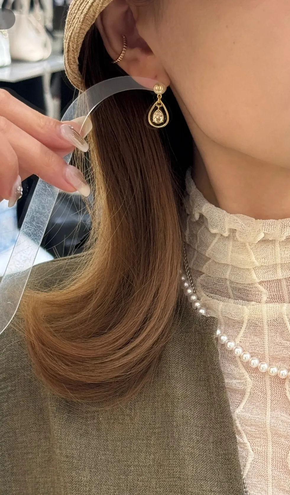CD Navy Pearl and Crystal Drop Earrings D14017484 — view 8