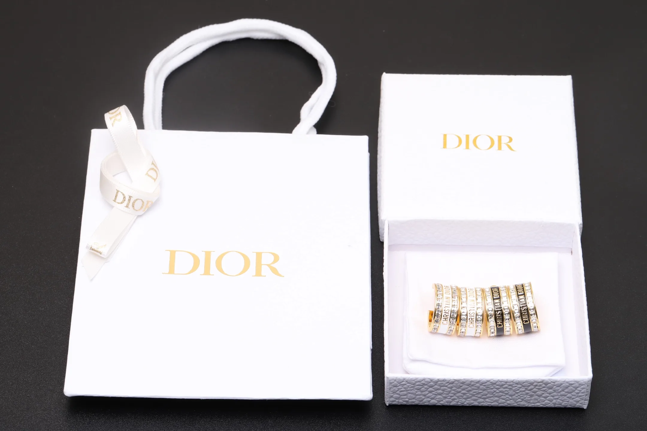Enamel and Crystal Logo Hoop Earrings D14517445