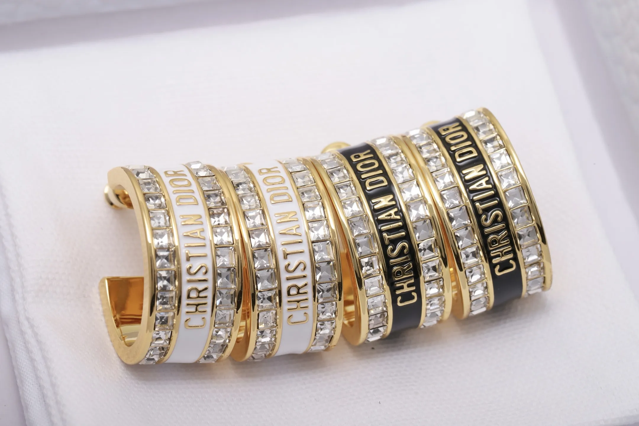 Enamel and Crystal Logo Hoop Earrings D14517445 — view 2