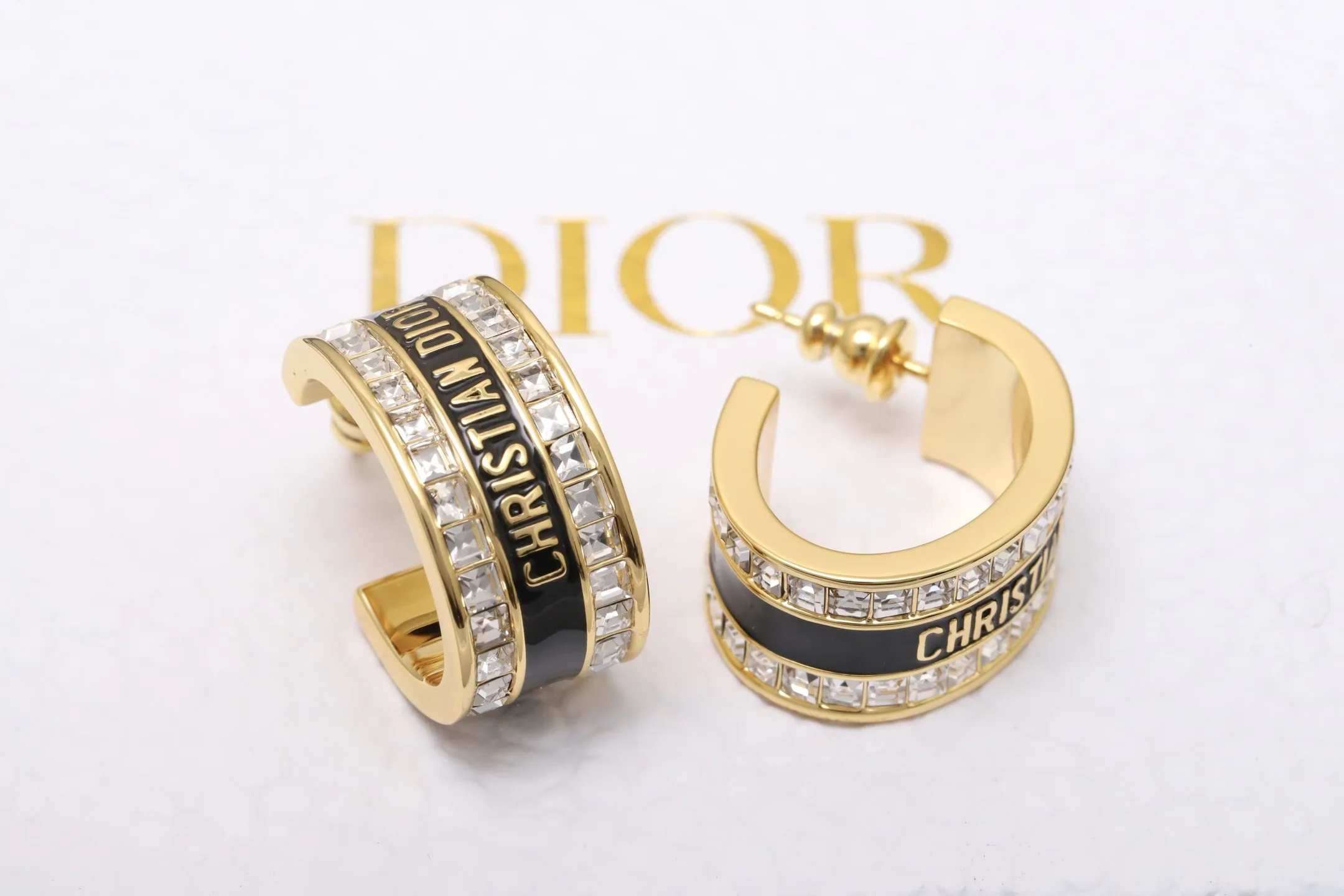 Enamel and Crystal Logo Hoop Earrings D14517445 — view 3