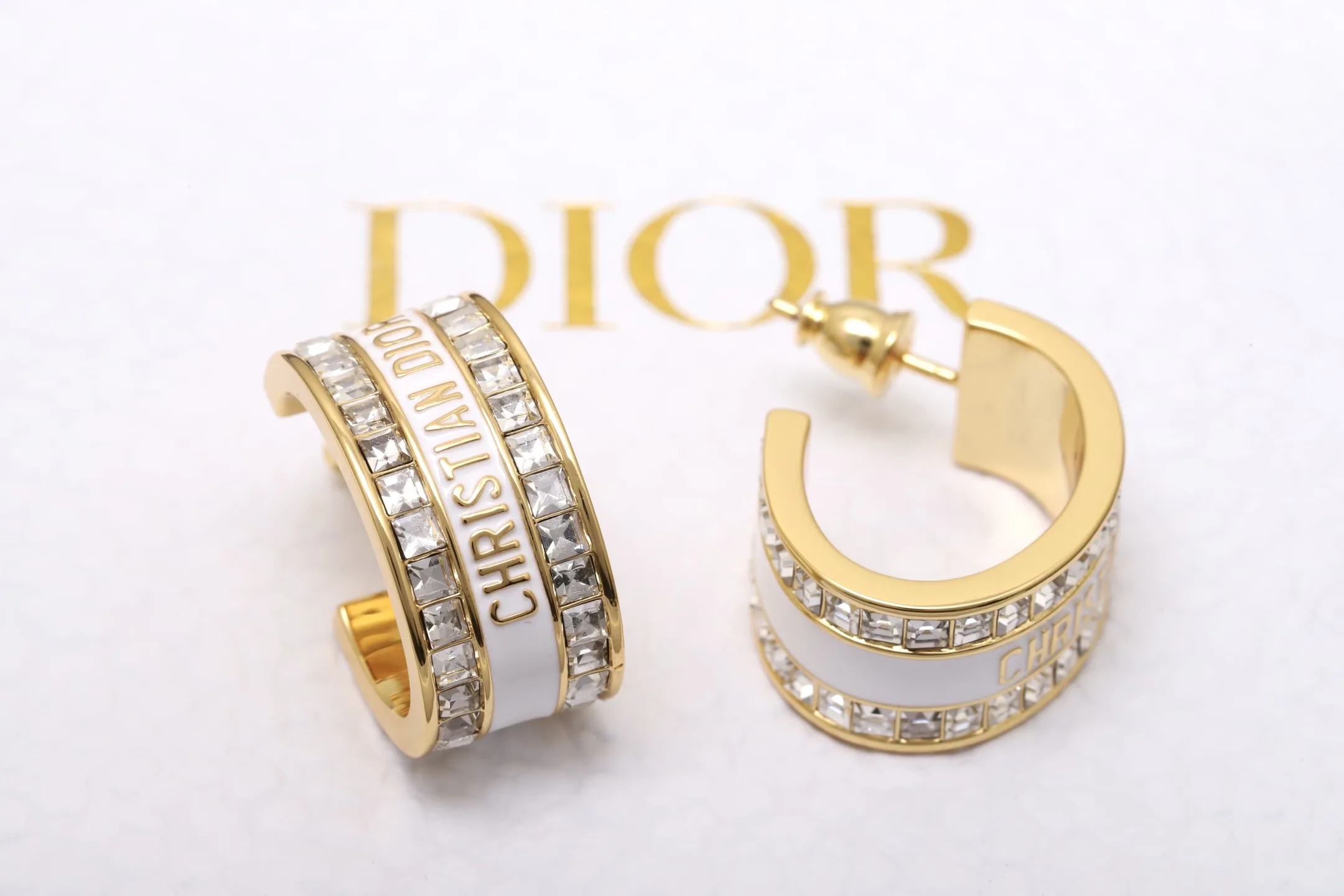 Enamel and Crystal Logo Hoop Earrings D14517445 — view 4