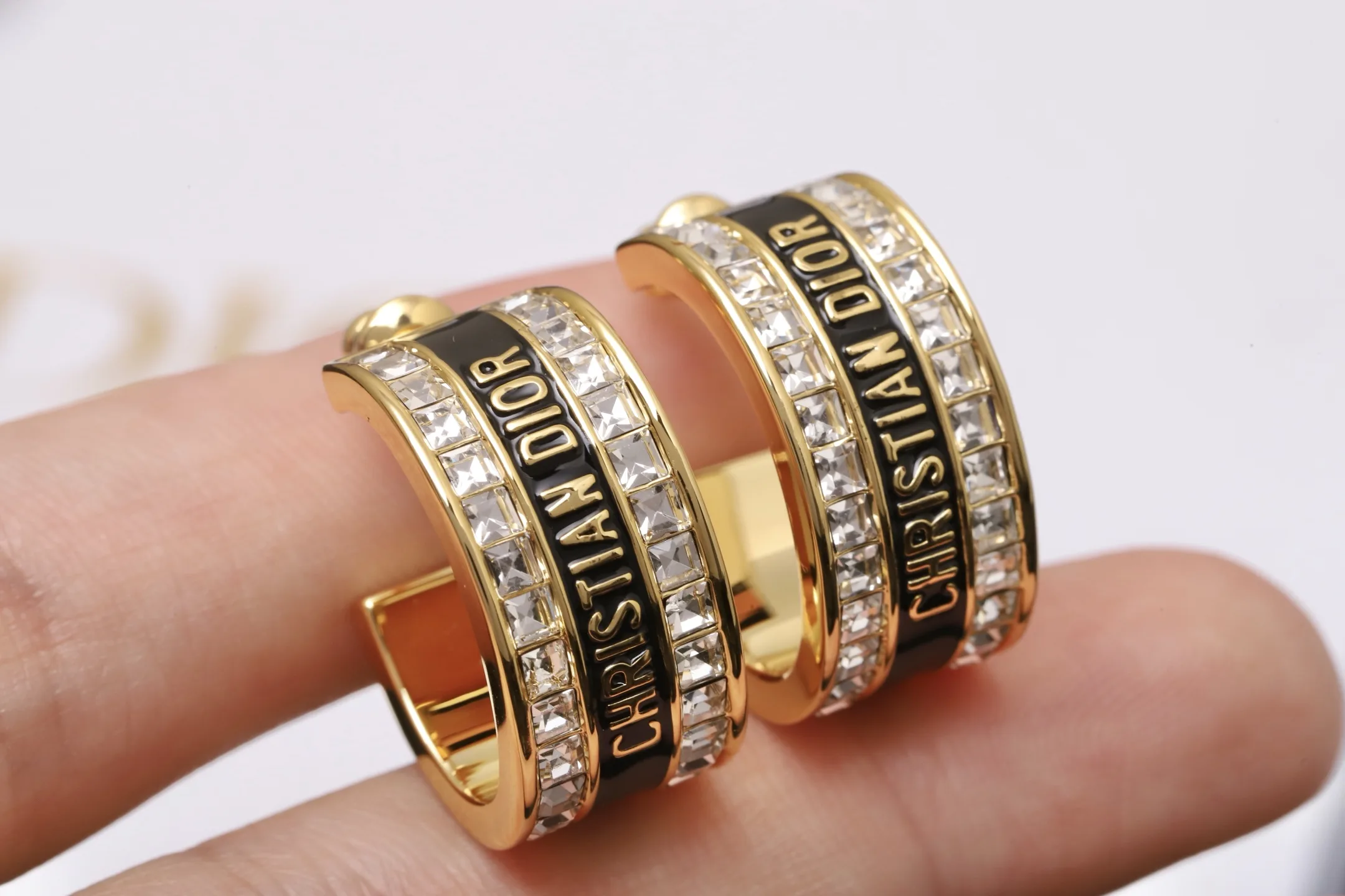 Enamel and Crystal Logo Hoop Earrings D14517445 — view 5