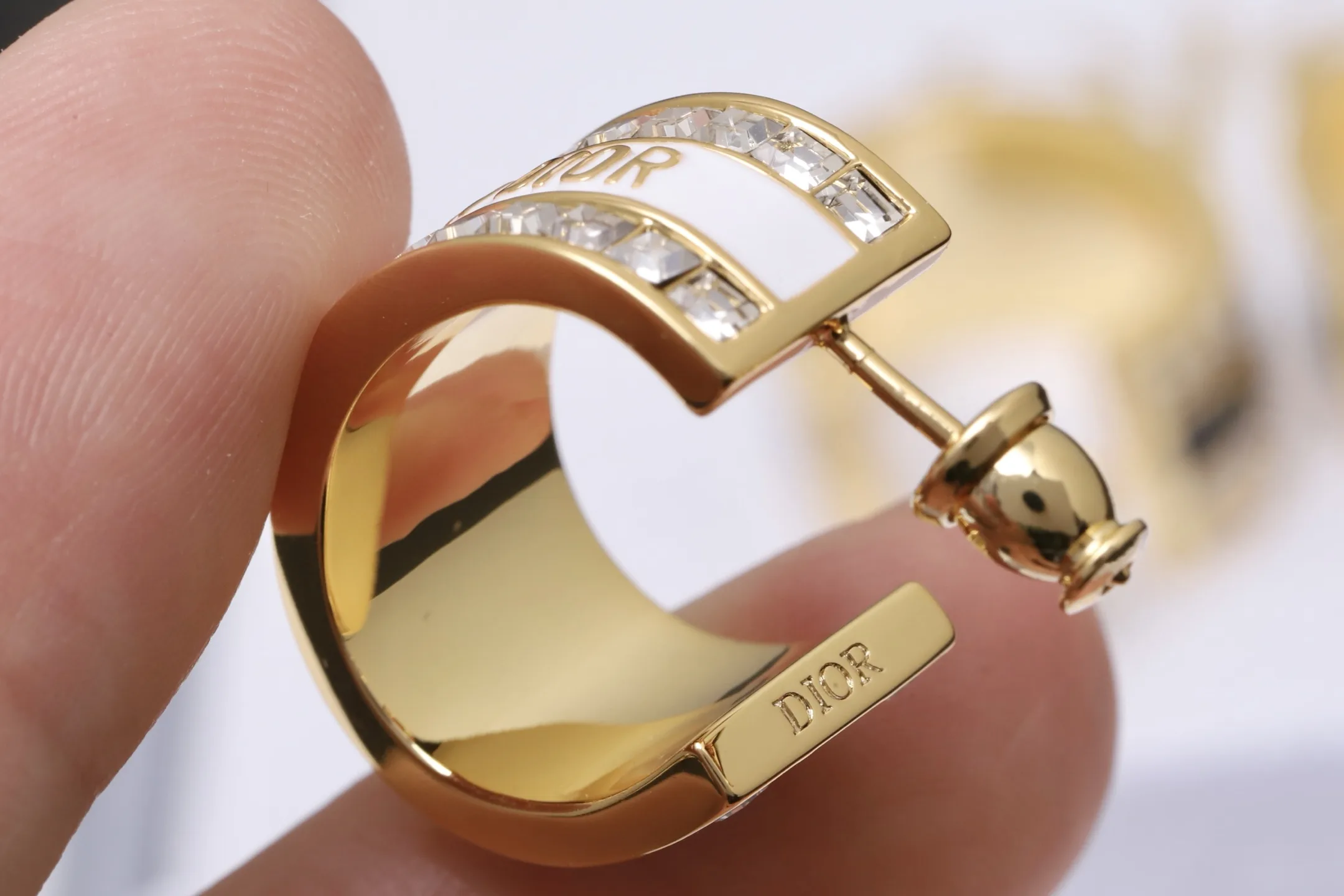 Enamel and Crystal Logo Hoop Earrings D14517445 — view 6