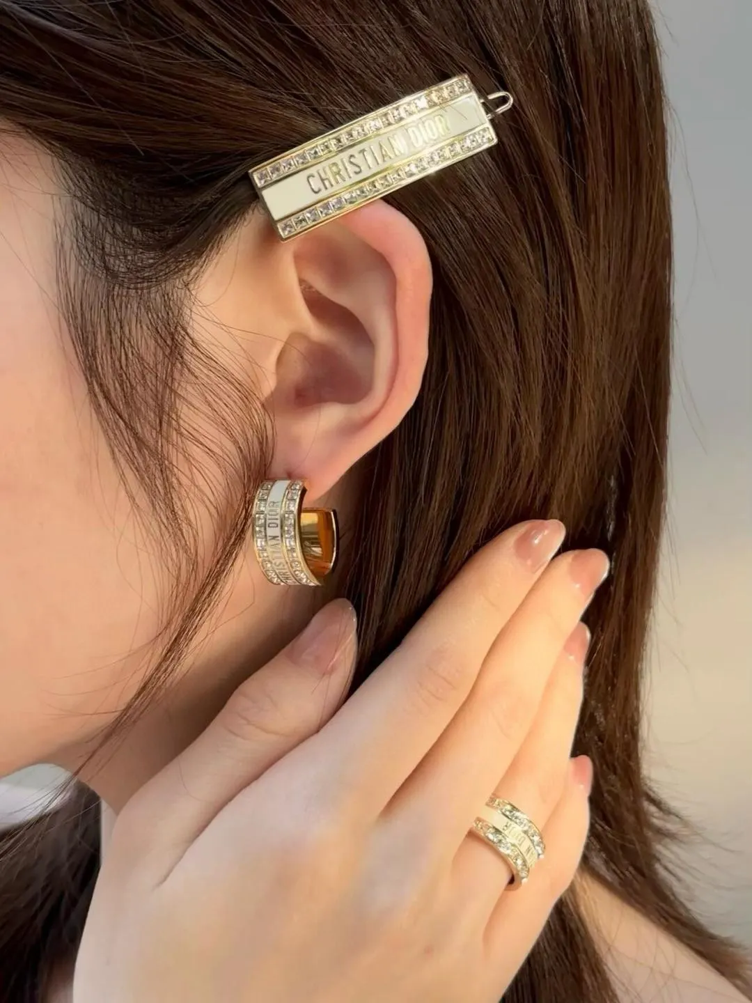 Enamel and Crystal Logo Hoop Earrings D14517445 — view 8