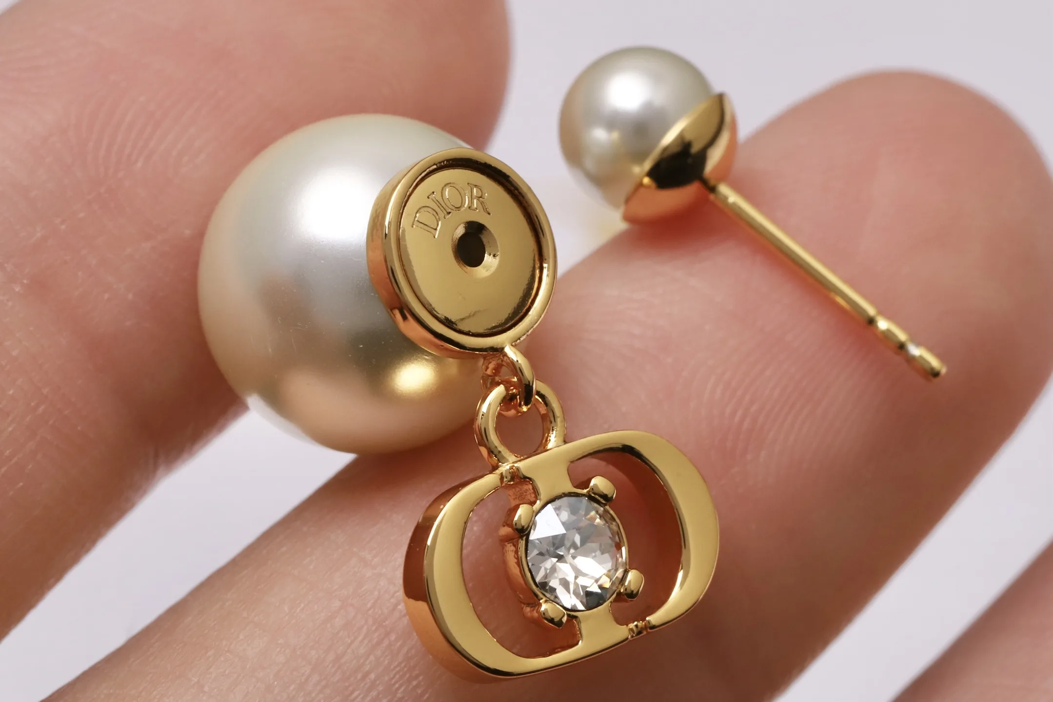 CD Navy Resin Pearl and Crystal Earrings D14017480 — view 6