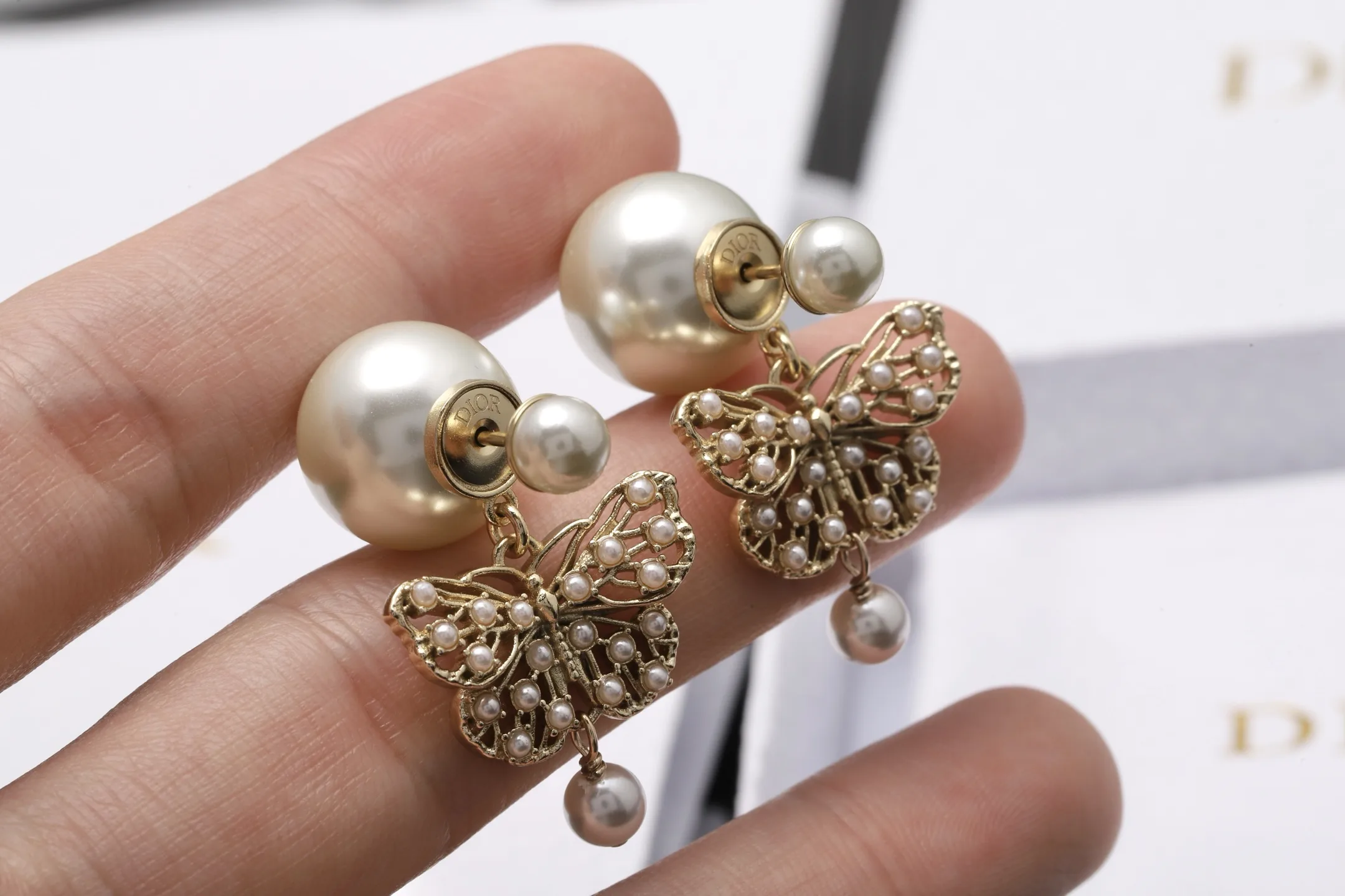 Dior Tribales Butterfly Pearl Drop Earrings D14017042 — view 5