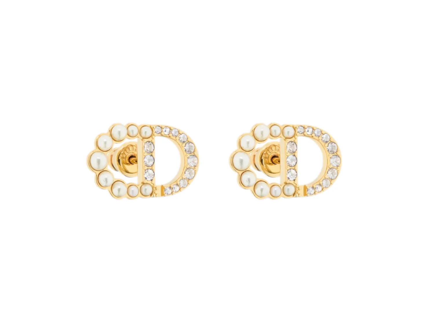 CD Logo Crystal and Resin Pearl Stud Earrings D13517196
